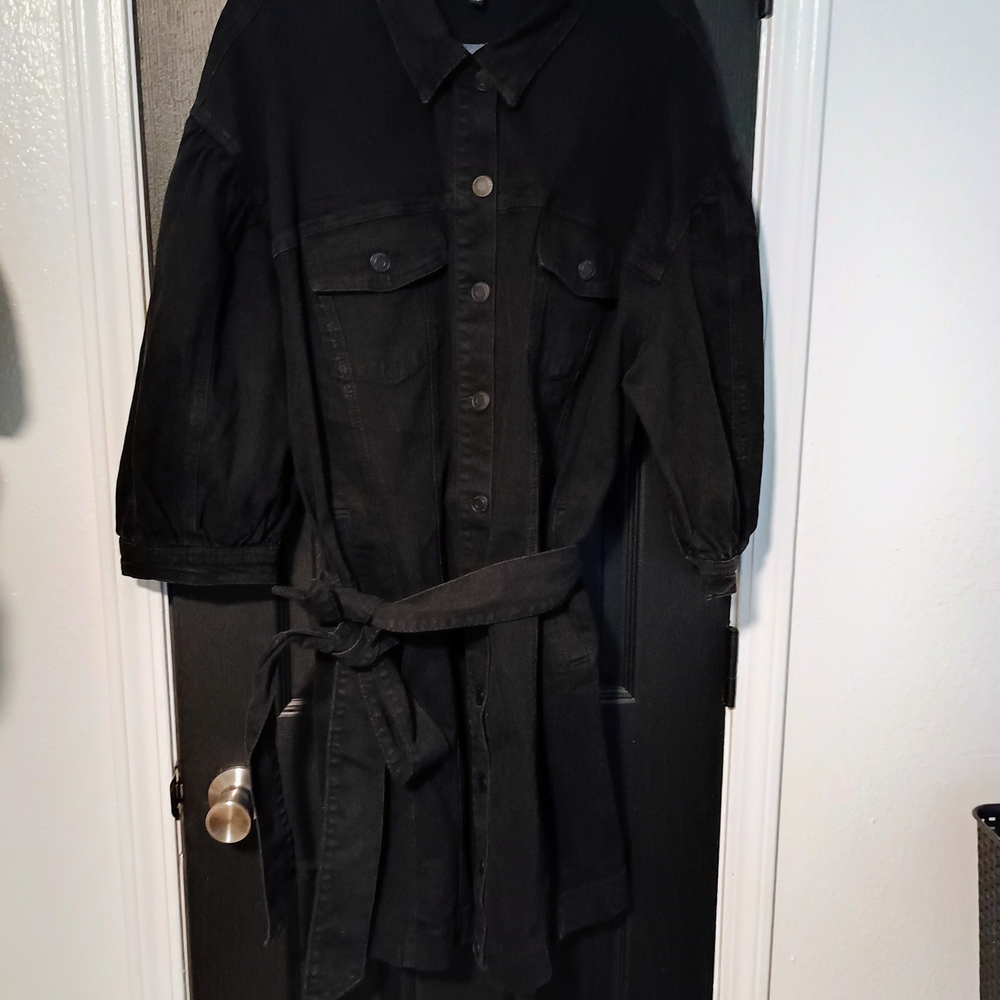 Black Denim Belted Dress